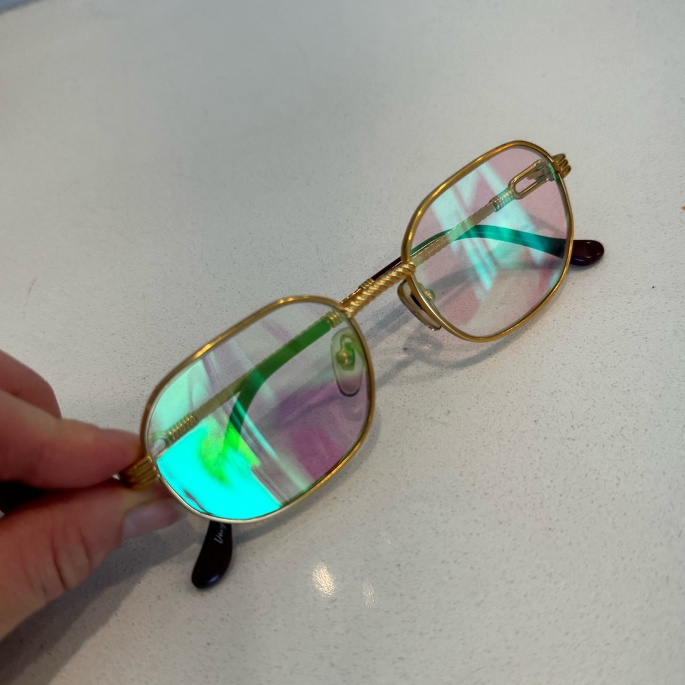 Vintage frames trendy glasses (pink/green lenses)